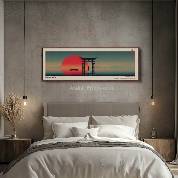 Torii Gate at Sunset – Long Narrow Japanese Wall Art - Tranquil Red Sun Canvas Print - Atelier Printworks