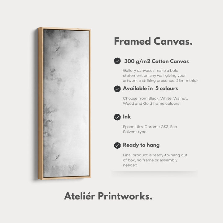 Large Framed Canvas Picture - Vertical Grey & White Abstract - Atelier Printworks