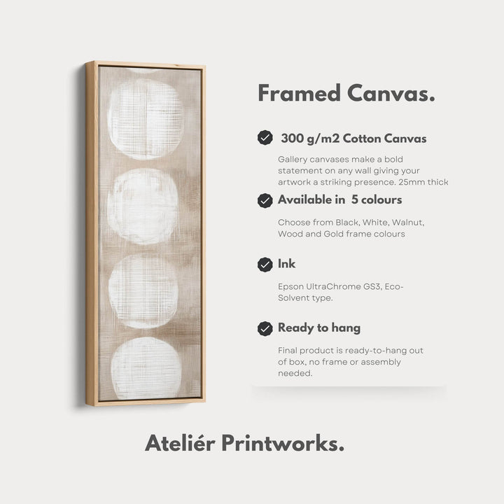 Minimalist Beige & White Abstract Vertical Wall Decor Large Framed Canvas - Atelier Printworks