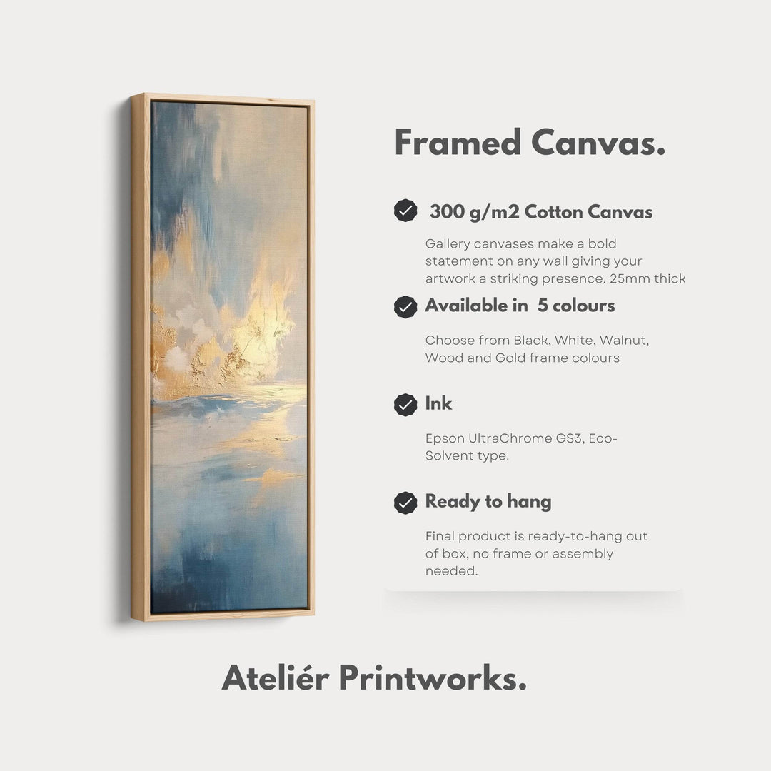 Large Framed Pictures - Abstract Blue & Gold Ocean Vertical Long Wall Art - Atelier Printworks