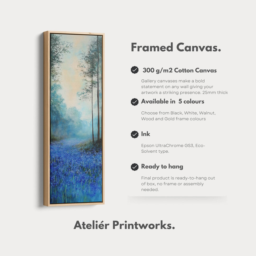 Vertical Long Wall Art Bluebell Forest Large Canvas Decor - Atelier Printworks