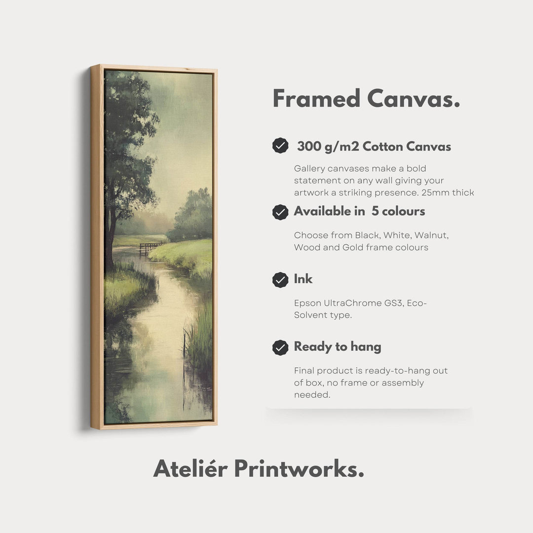 Large Long Vertical Wall Art Large Framed Canvas Tranquil River Picture - Atelier Printworks