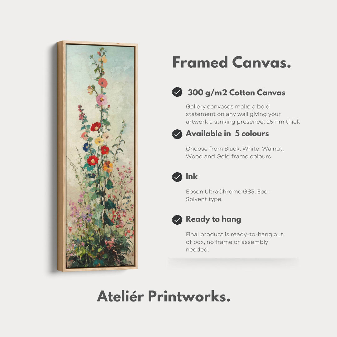 Floral Long Vertical Skinny Large Framed Canvas Decor - Atelier Printworks