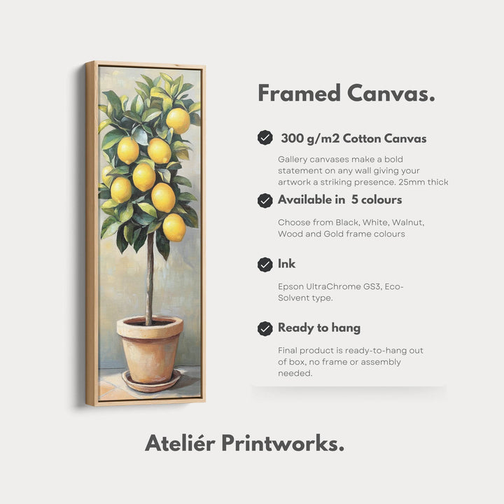 Narrow Kitchen Lemon Tree Tall Wall Art Large Framed Picture - Atelier Printworks