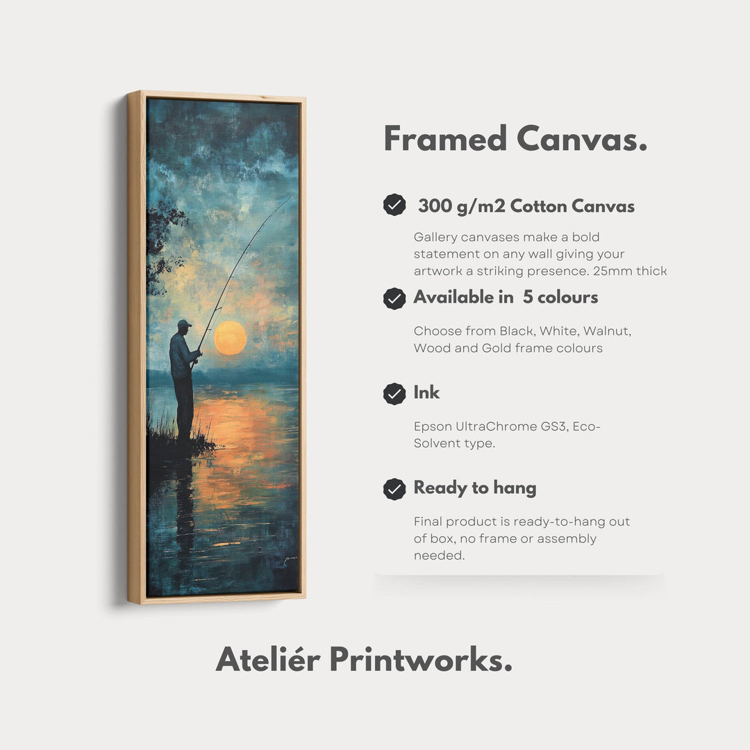 Long Narrow Vertical Large Canvas Wall Decor Sunset Fishing - Atelier Printworks