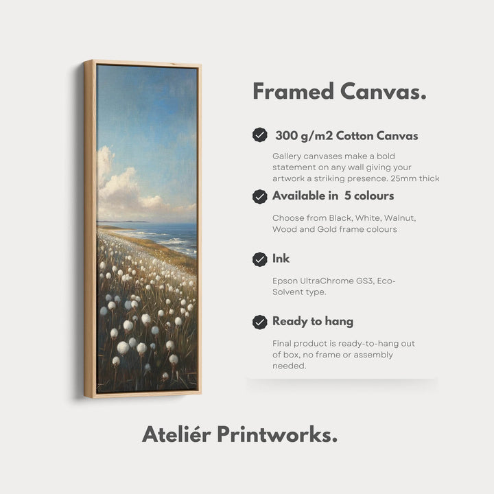 White Cotton Wild Flower Vertical Tall Wall Art Large Framed Canvas - Atelier Printworks