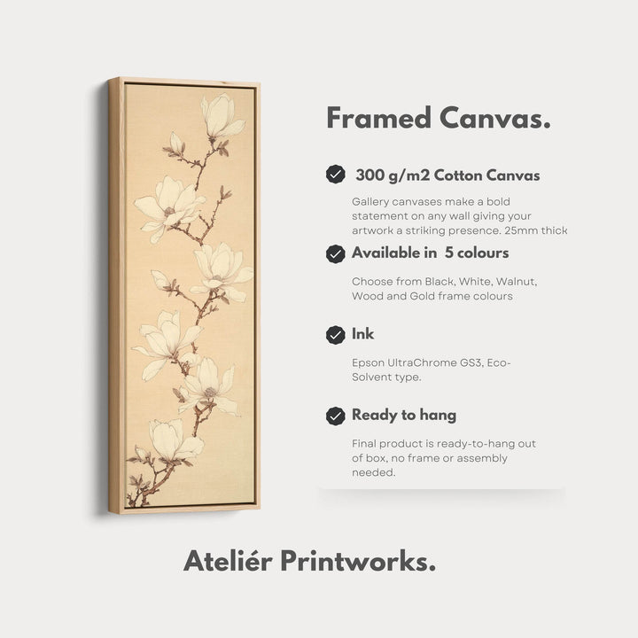 White Magnolia Long Narrow Vertical Wall Art Large Canvas Wall Decor - Atelier Printworks