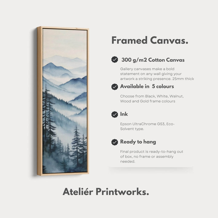 Watercolour Mountains Long Narrow Vertical Wall Art Large Canvas Wall Decor - Atelier Printworks