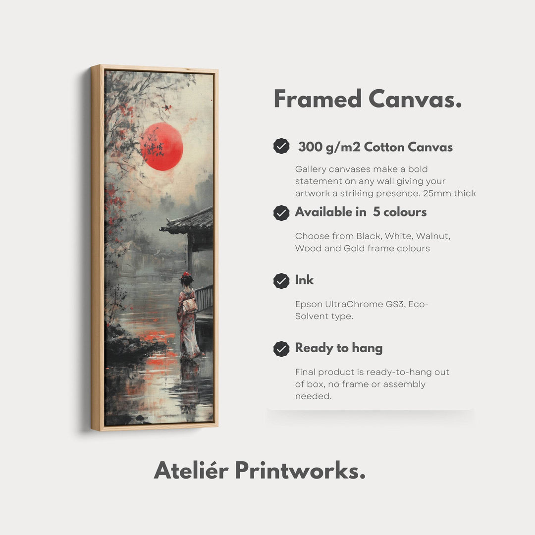 Japanese Geisha Long Narrow Framed Canvas Wall Art For Living Room - Atelier Printworks