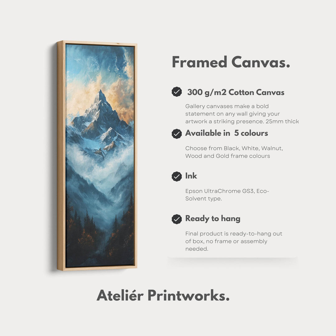 Mountain Landscape Long Narrow Framed Canvas Wall Art For Living Room - Atelier Printworks