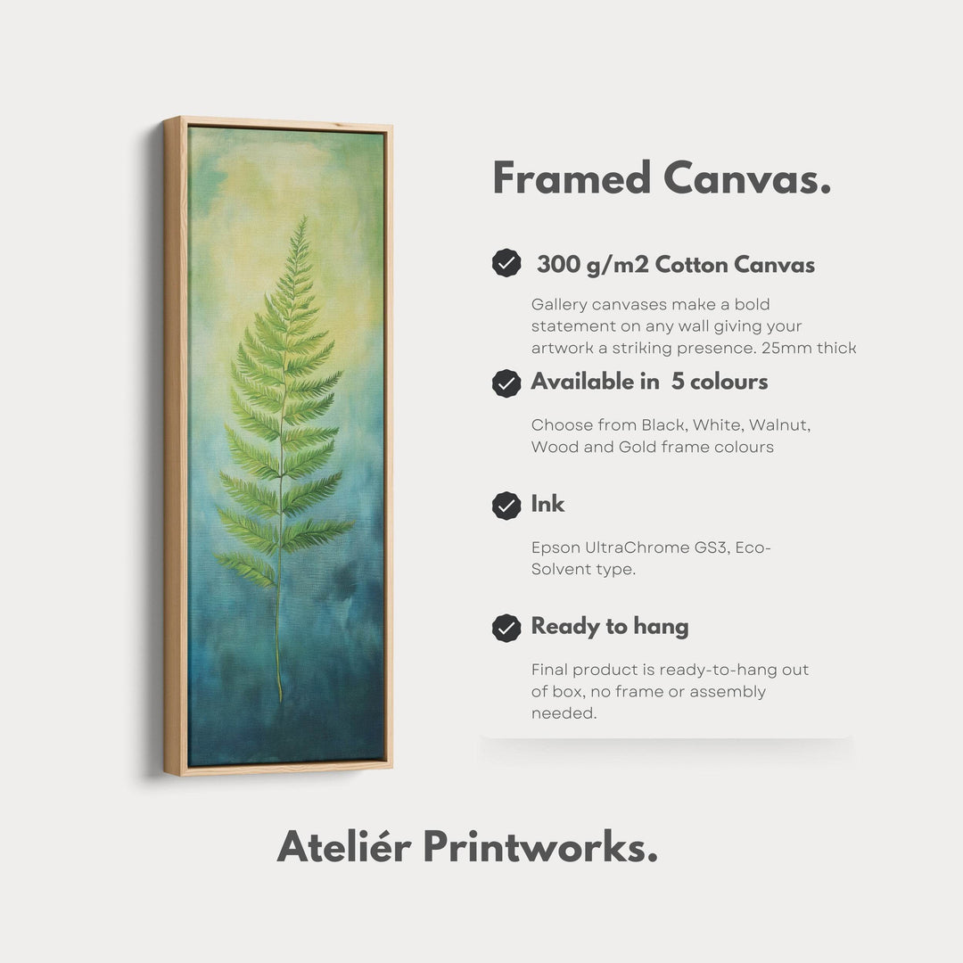 Fern Long Narrow Framed Canvas Wall Art For Living Room - Atelier Printworks