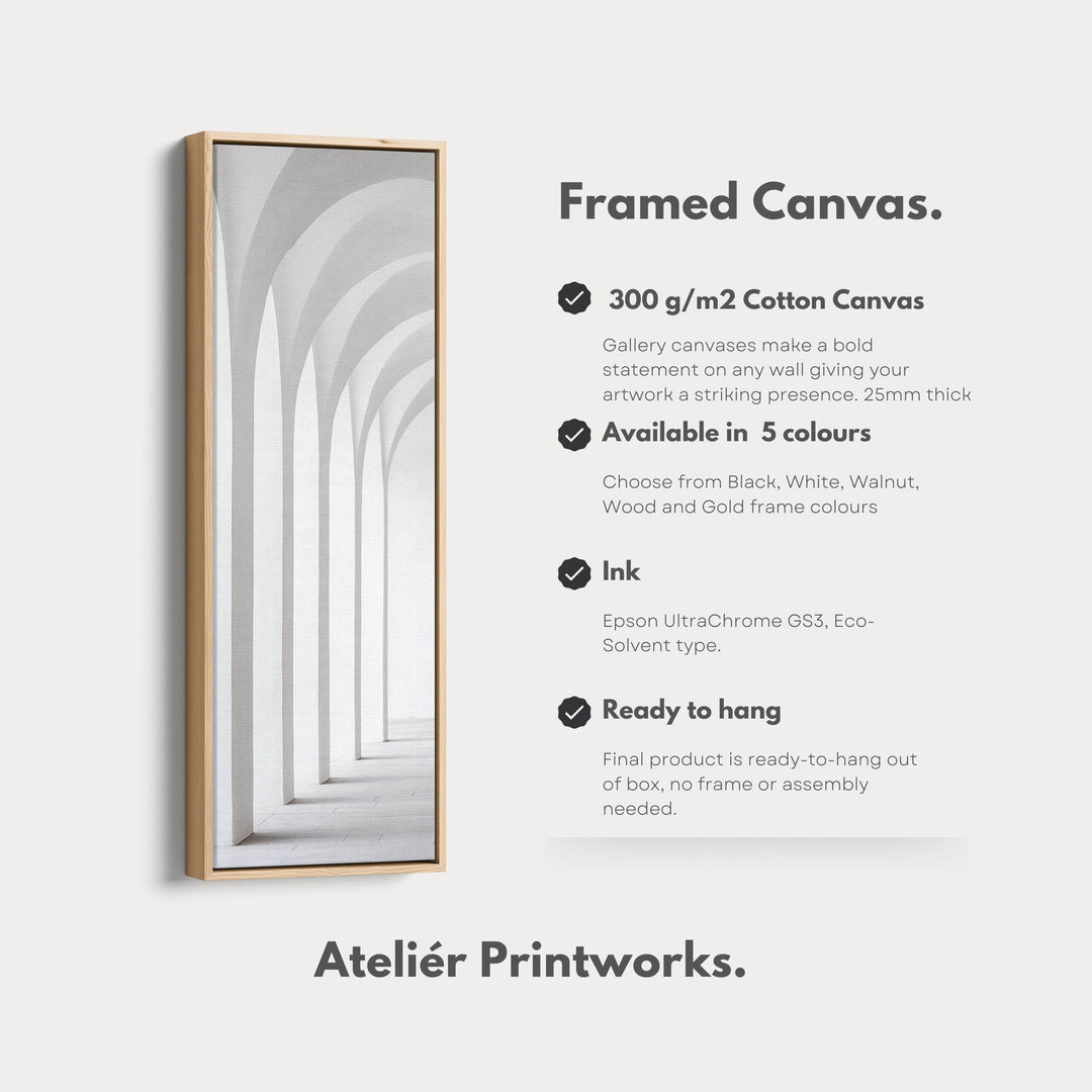 Long Tall Vertical Framed Canvas Wall Art Minimalist White Arch - Atelier Printworks