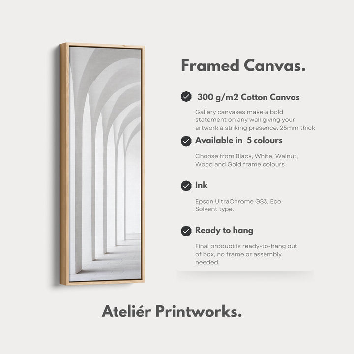 Long Tall Vertical Framed Canvas Wall Art Minimalist White Arch - Atelier Printworks
