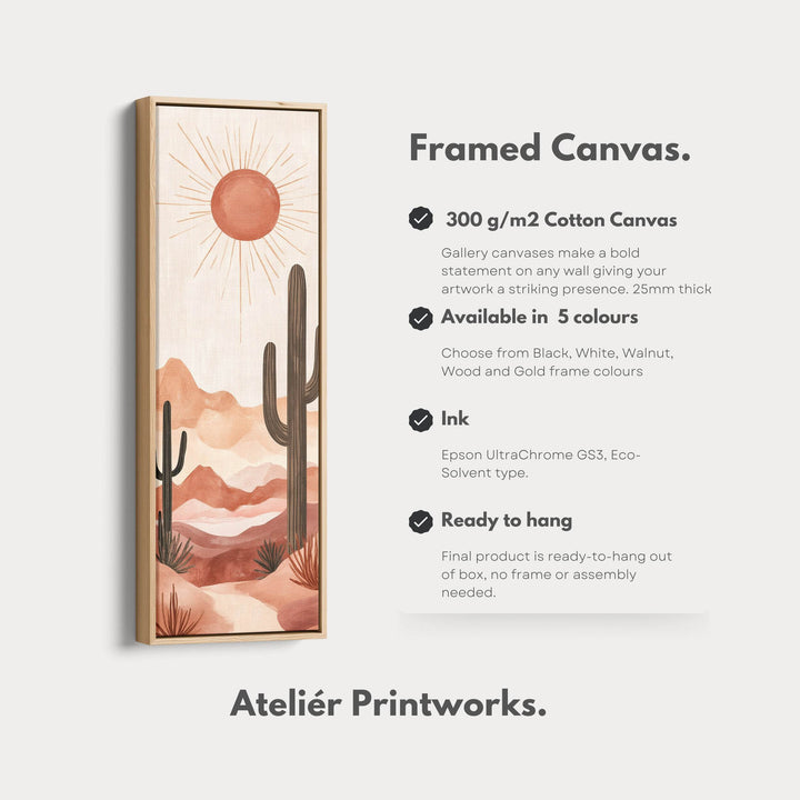 Long Tall Vertical Framed Canvas Wall Art Cacti Desert Landscape - Atelier Printworks