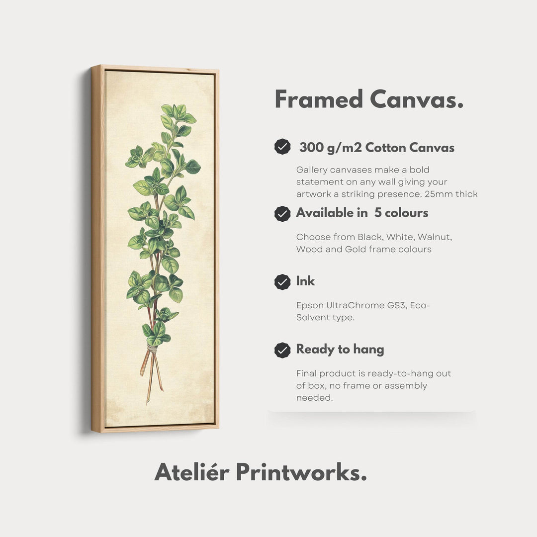 Kitchen Wall Art Marjoram Long Vertical Framed Canvas Decor - Atelier Printworks