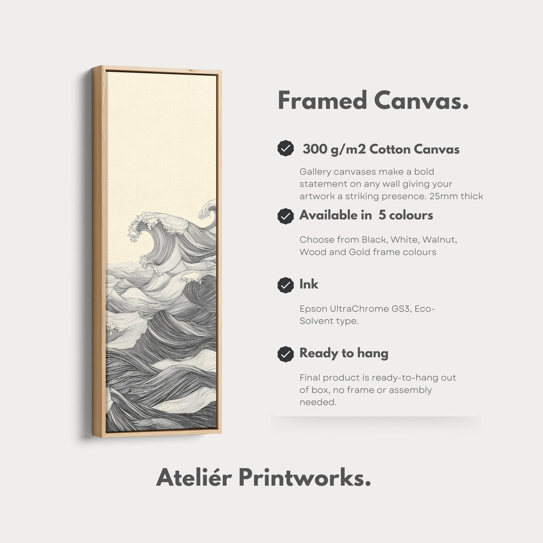 Vertical Abstract Ocean Wave Long Framed Canvas Decor - Atelier Printworks