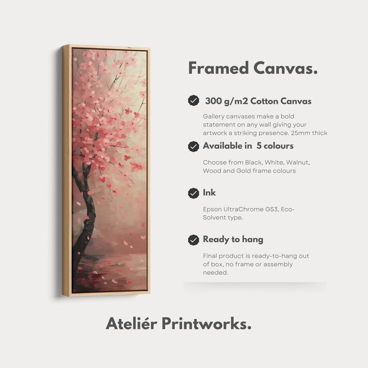 Cherry Blossom Large Framed Vertical Long Canvas Decor - Atelier Printworks