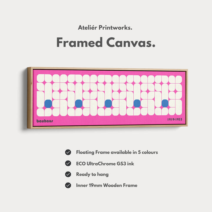 Pink Bauhaus Long Narrow Panoramic Framed Canvas Wall Art - Atelier Printworks