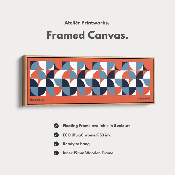 Red Bauhaus Long Narrow Panoramic Framed Canvas Wall Art - Atelier Printworks