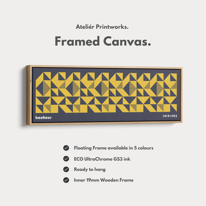 Dark Blue Bauhaus Long Skinny Panoramic Framed Canvas Wall Art - Atelier Printworks