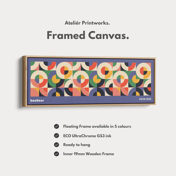 Horizontal Wall Art Violet Blue Bauhaus Large Framed Canvas - Atelier Printworks