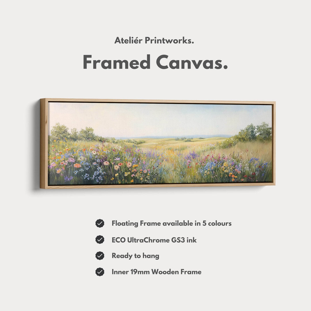 Vintage Wildflower Meadow Wide Skinny Framed Canvas Wall Art - Atelier Printworks