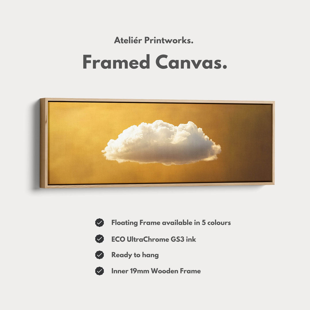 Above Bed Wall Art - Floating Golden Cloud Minimalist Horizontal Wall Art - Atelier Printworks