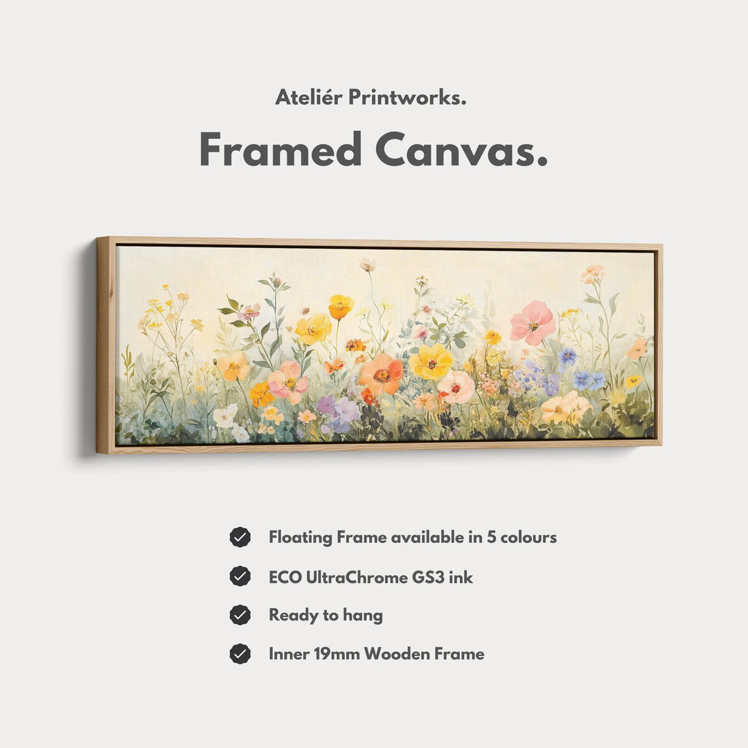 Wild Flower Meadow Large Horizontal Framed Canvas Wall Art - Atelier Printworks