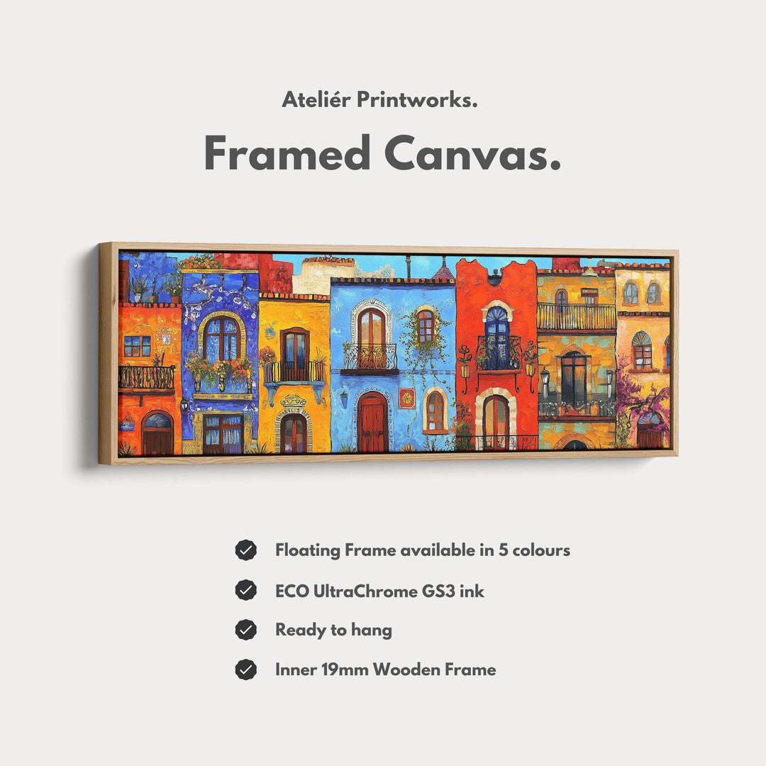Colourful Houses Large Horizontal Framed Canvas Wall Art - Atelier Printworks