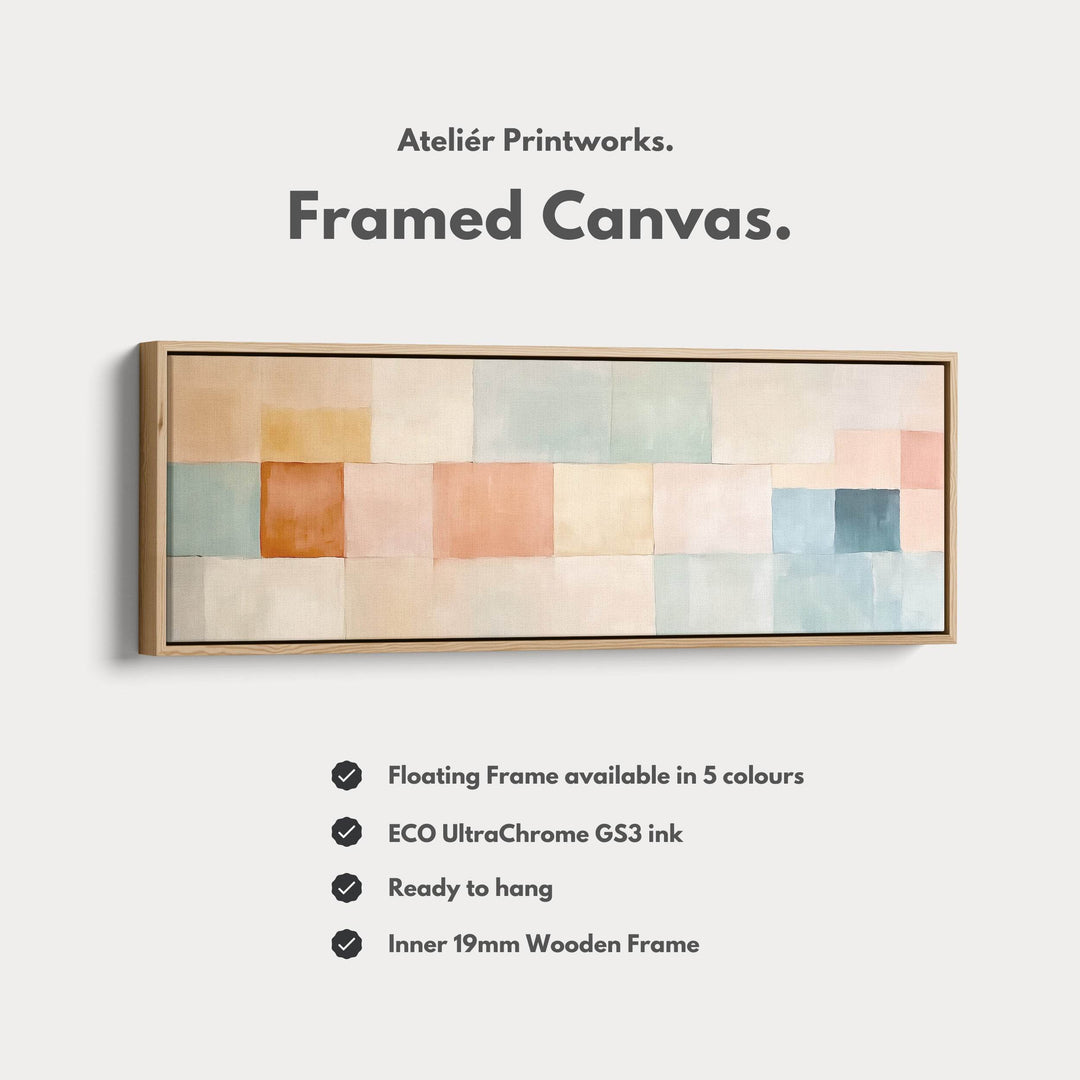Abstract Pastel Long Framed Horizontal Canvas Wall Art - Atelier Printworks