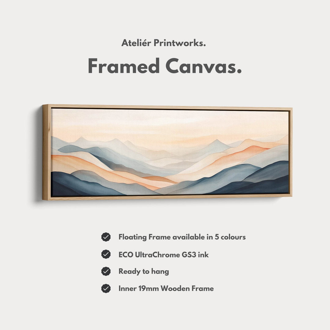 Muted Abstract Mountains Large Wide Horizontal Wall Art Framed Canvas - Atelier Printworks