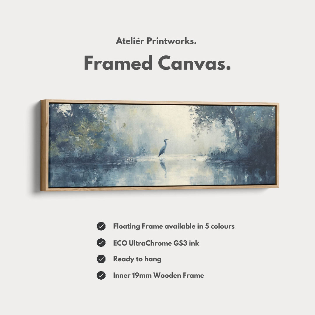 Muted Heron Long Horizontal Skinny Framed Canvas - Atelier Printworks