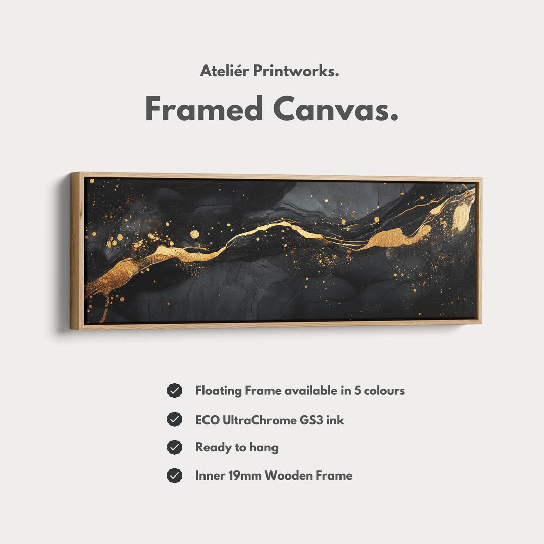 Gold & Black Abstract Horizontal Wall Decor Long Narrow - Atelier Printworks