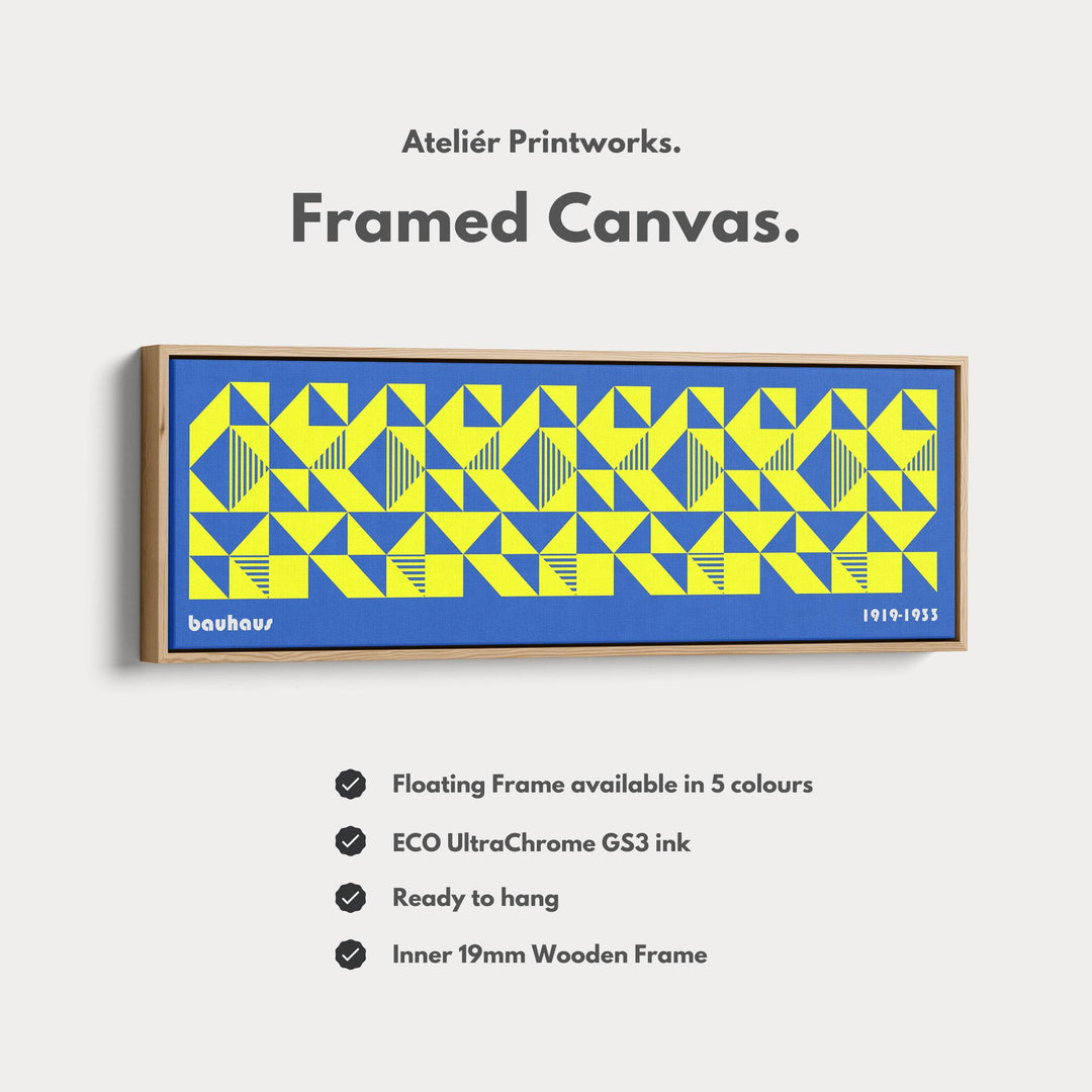 Blue & Yellow Large Framed Long Wall Art Mid Century Bauhaus - Atelier Printworks