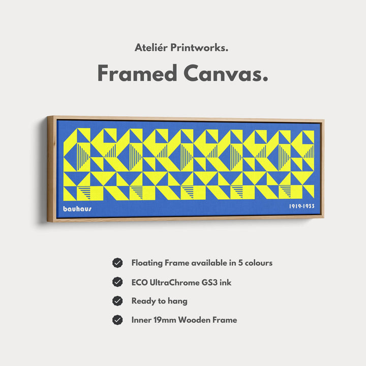 Blue & Yellow Large Framed Long Wall Art Mid Century Bauhaus - Atelier Printworks