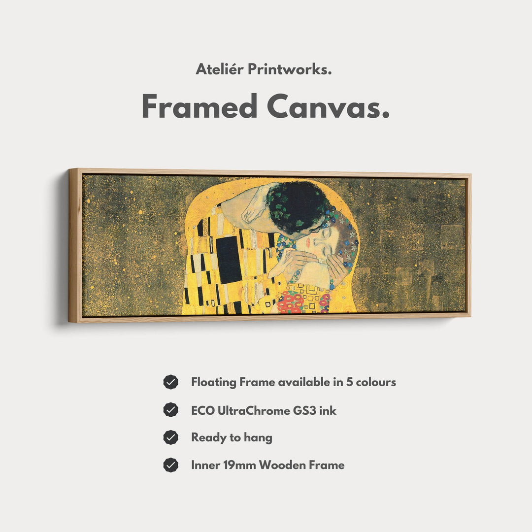 Above Bed Framed Canvas Wall Art The Kiss Klimt - Atelier Printworks