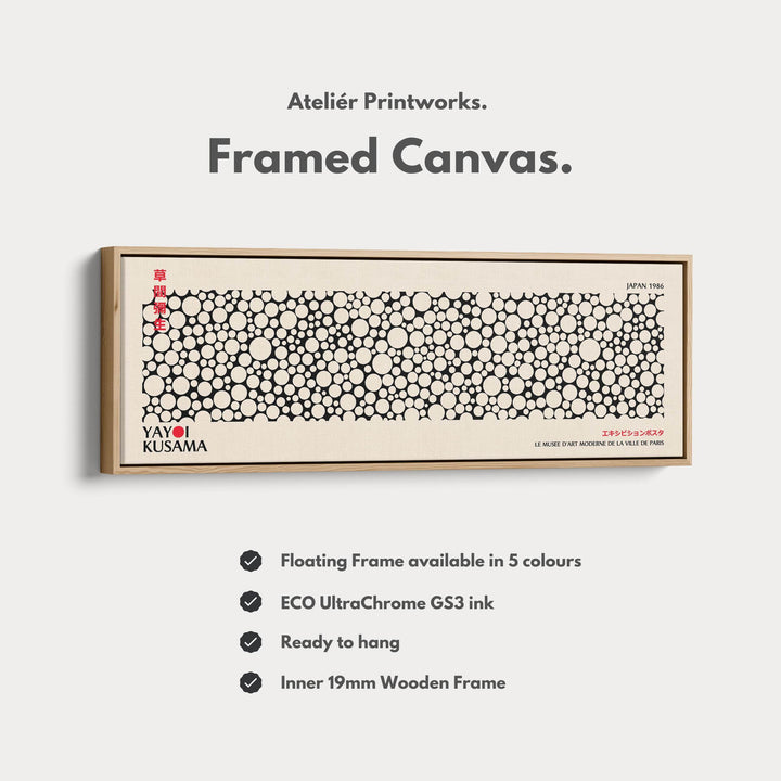Yayoi Kusama Long Framed Canvas – Large Horizontal Japanese Abstract Wall Art - Atelier Printworks