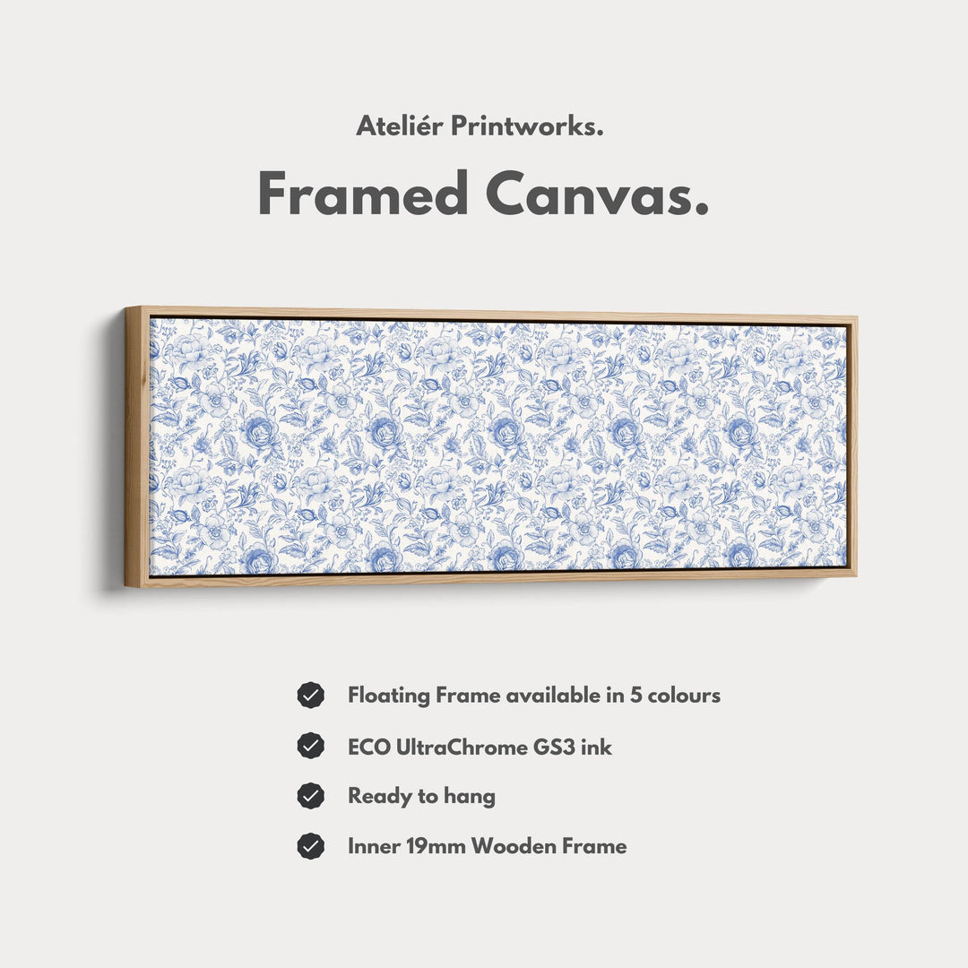 Blue Floral Panoramic Above Bed Wall Art - Atelier Printworks