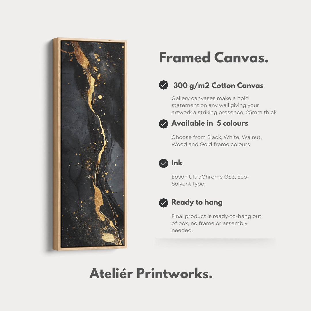 Vertical Bedroom Wall Art Gold & Black Abstract - Atelier Printworks