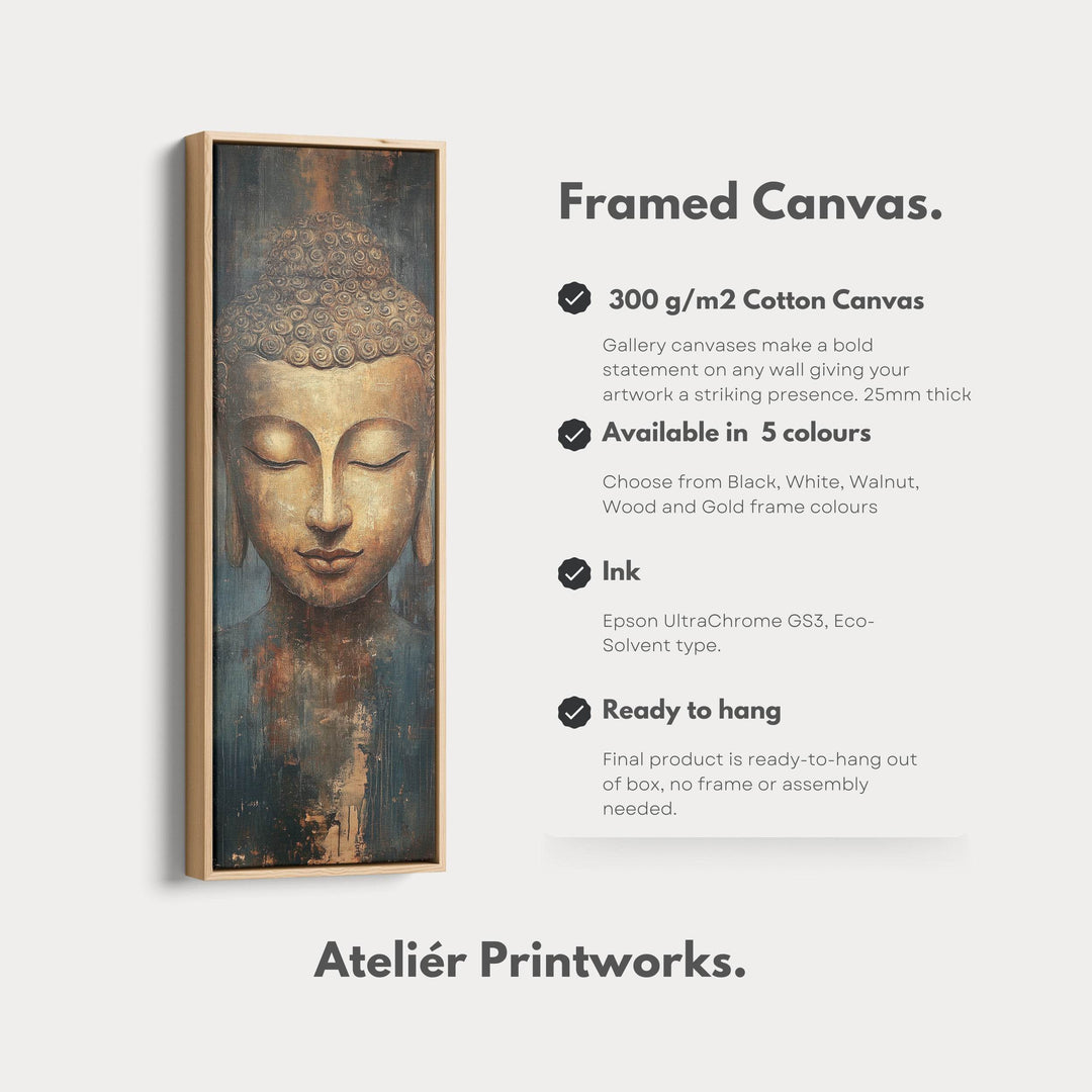 Golden Buddah Vertical Long Framed Canvas Wall Art - Atelier Printworks