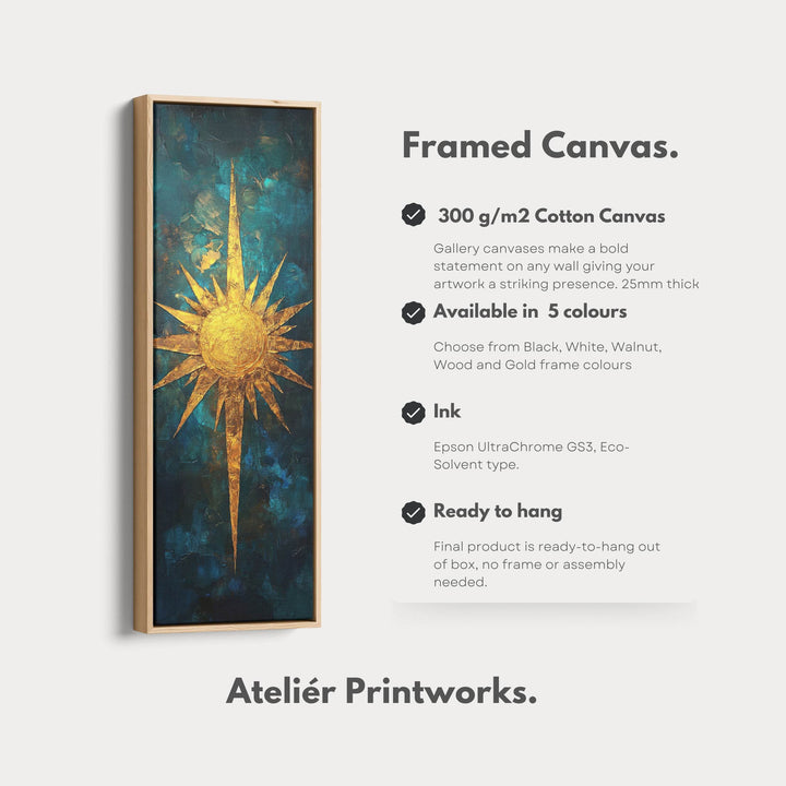 Compass Sun Vertical Long Framed Canvas Wall Art - Atelier Printworks