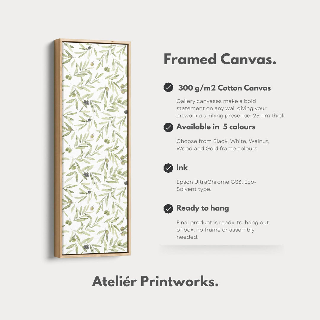 Minimalist Olive Leaves Long Vertical Framed Wall Decor - Atelier Printworks