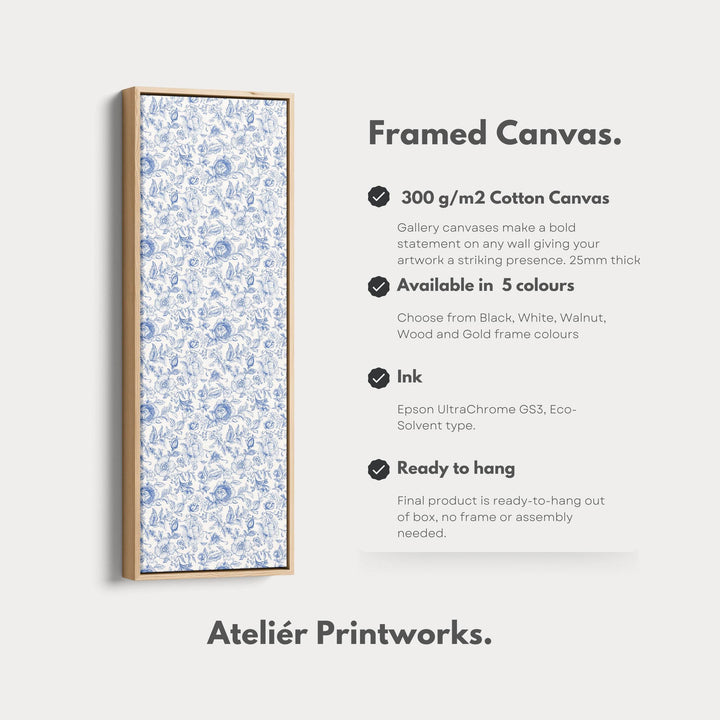 Vertical Floral Long Wall Art Blue & White Peonies - Atelier Printworks