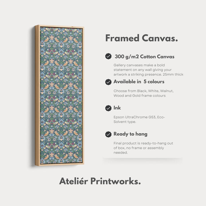 William Morris Strawberry Thief Blue Vertical Long Wall Art - Atelier Printworks