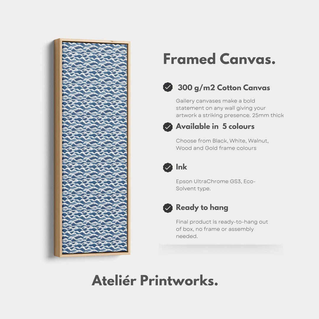 Japandi Blue Wave Vertical Tall Framed Wall Decor - Atelier Printworks