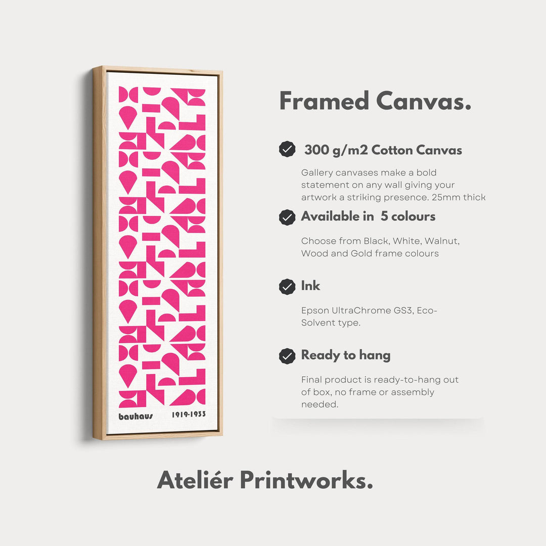 Pink Mid Century Bauhaus Vertical Long Canvas Wall Art - Atelier Printworks