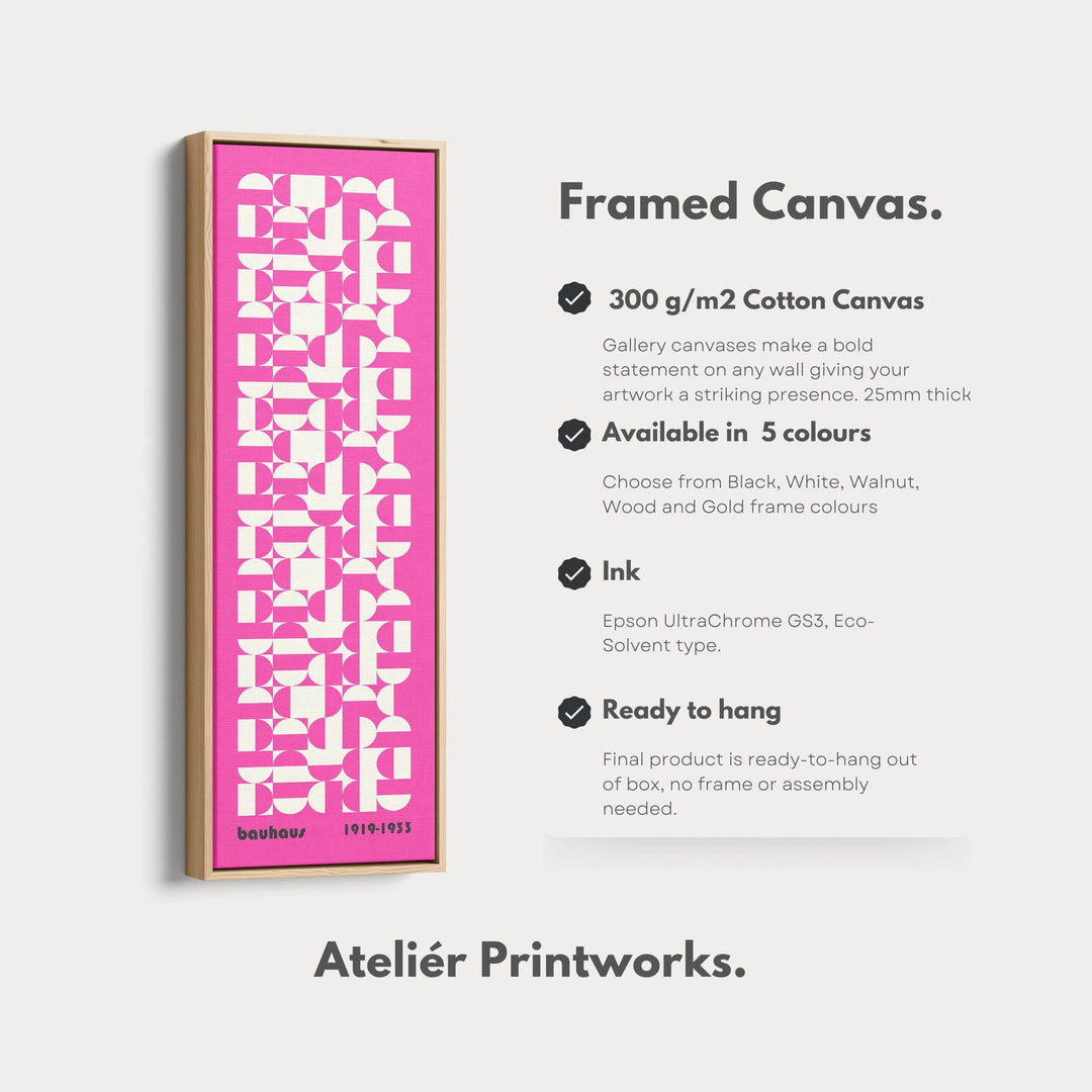 Vertical Long Wall Art Pink & White Bauhaus Geometric - Atelier Printworks