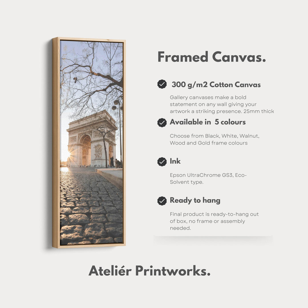 Paris Arc De Triomphe Vertical Long Framed Canvas - Atelier Printworks