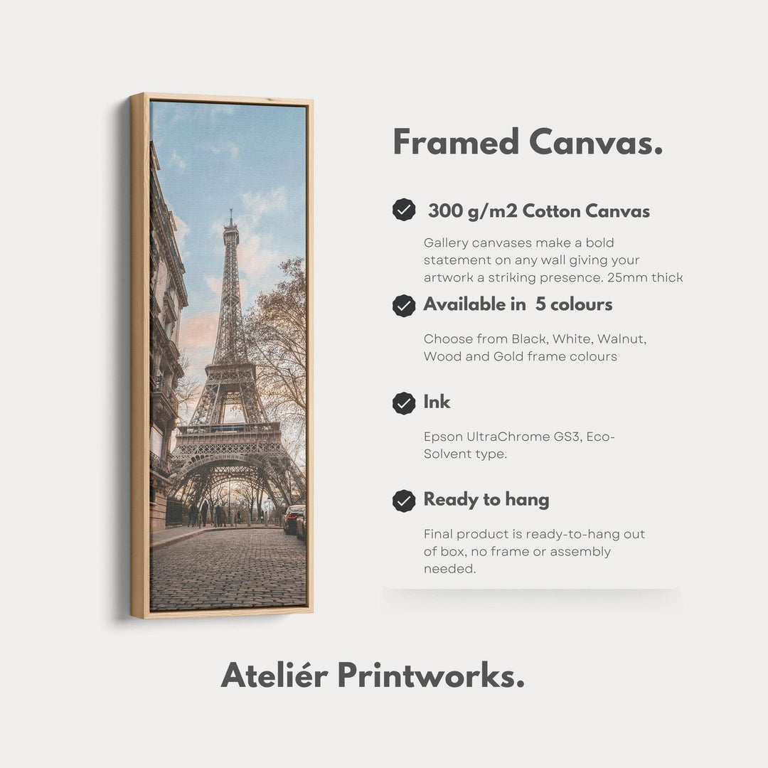 Large Framed Canvas Vertical Wall Art Eiffel Tower - Atelier Printworks