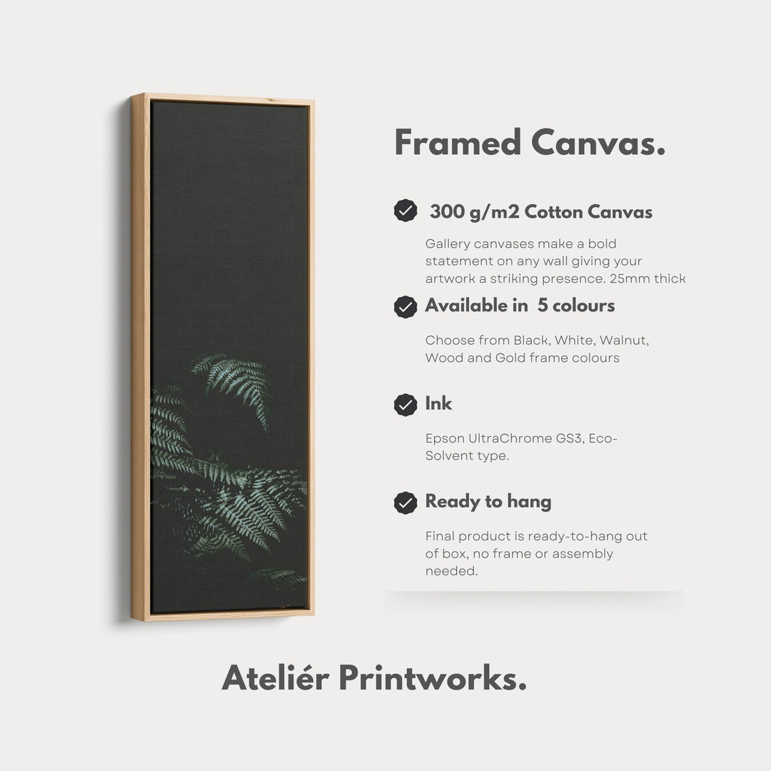 Large Framed Canvas Vertical Wall Art Dark Fern - Atelier Printworks